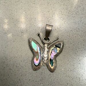 Silver Butterfly Pendant with Iridescent Accents